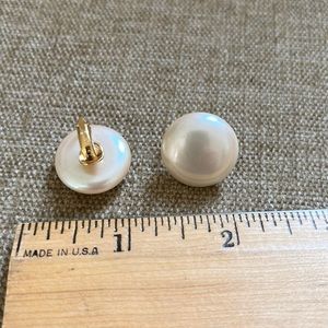 Trifari Pearl button earrings. Like new set in gold spring back. Collectible